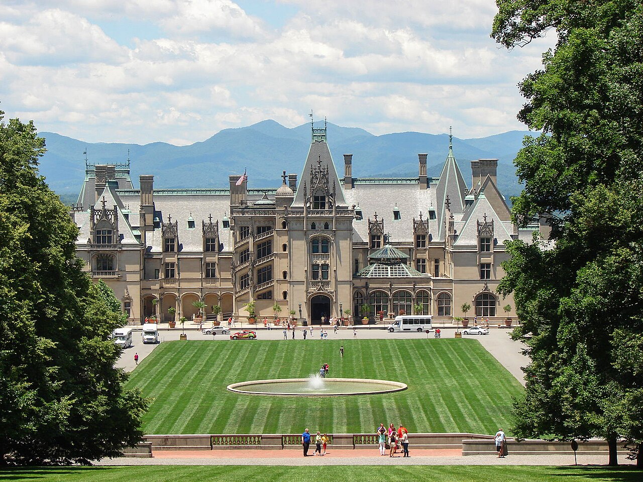 Biltmore Estate framed by the Blue Ridge Mountains in Asheville, North Carolina