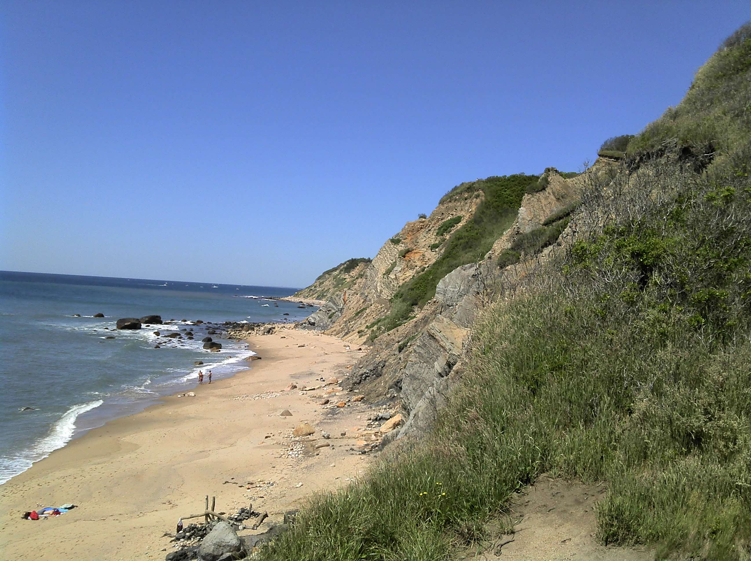 The clay cliffs of Mohegan Bluffs plunging to the sea on Block Island, Rhode Island
