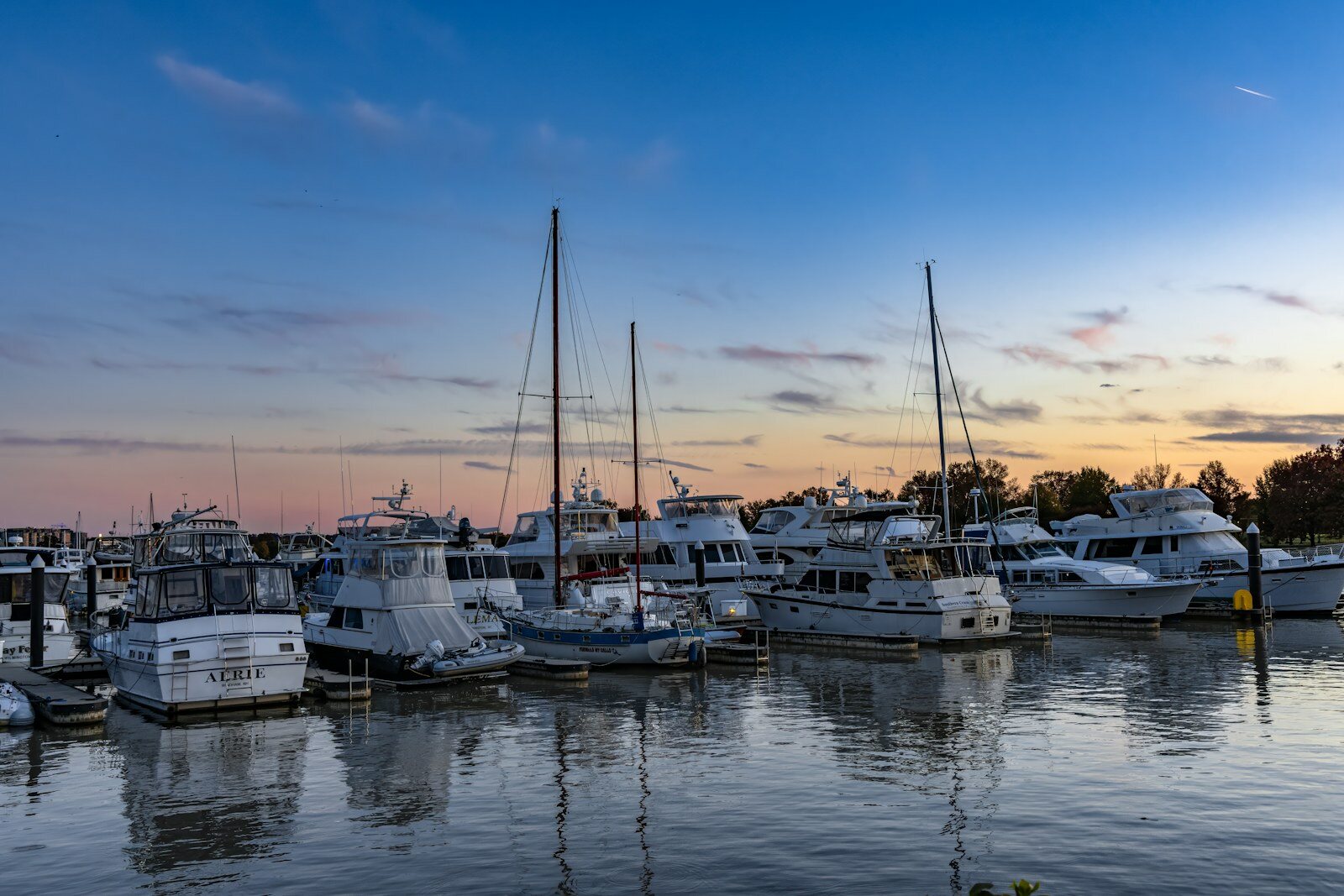Sailboats at The Wharf in Washington, D.C. at dusk
