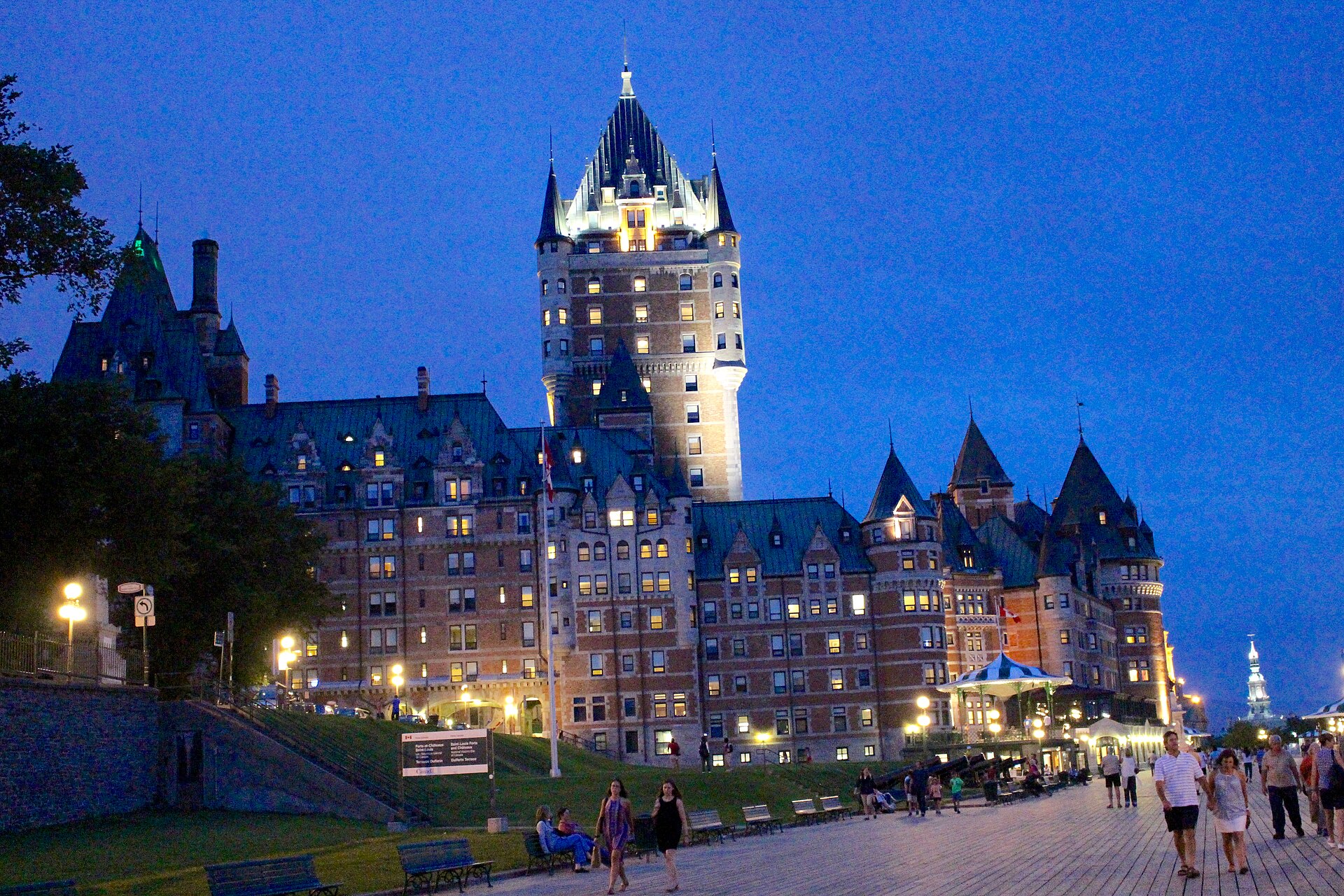 The Château Frontenac glowing over Old Québec at dusk in winter